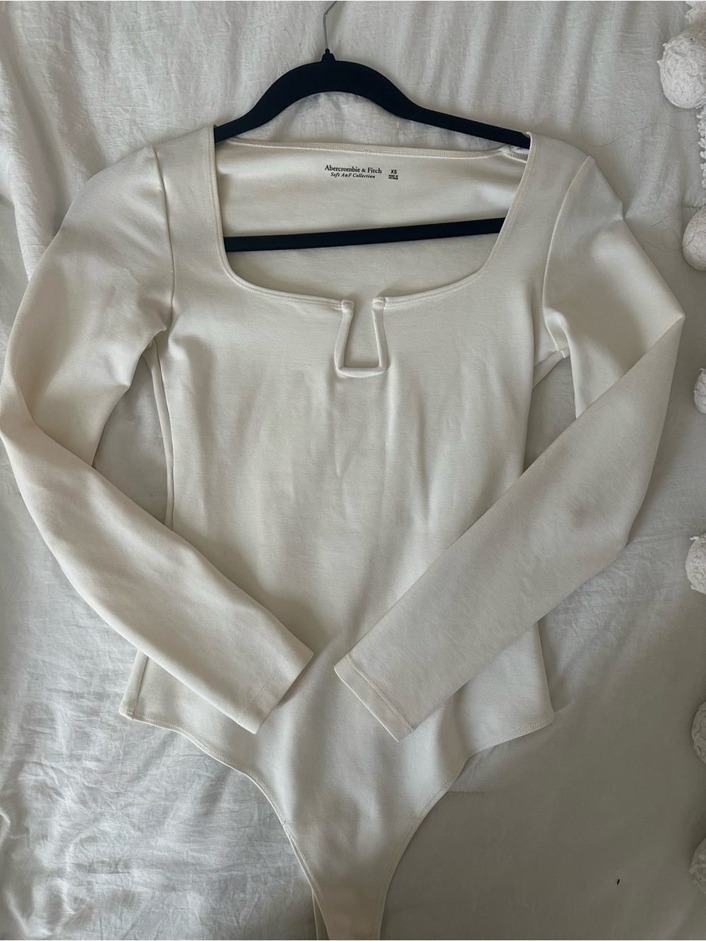 Abercrombie & Fitch Cream Square-Neck Long Sleeve Bodysuit